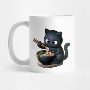 Noodle-Loving Cat - Cute Ramen Graphic Tee Mug